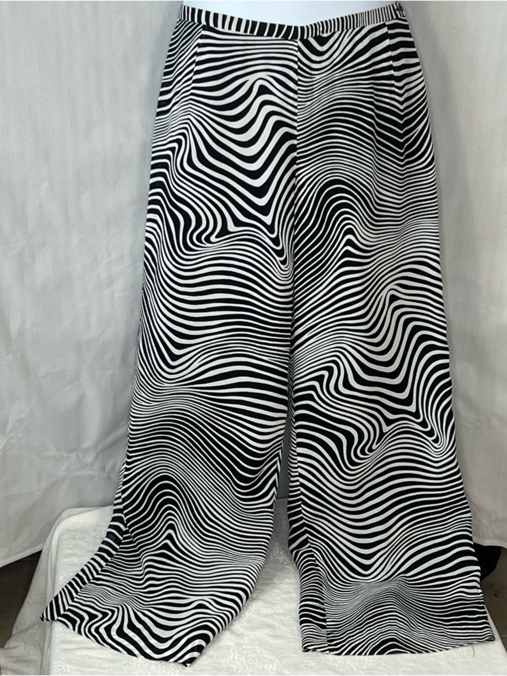 Bianca Pants Wide Leg Black & White Side Zip & Button Lined Psychedelic US 14👍